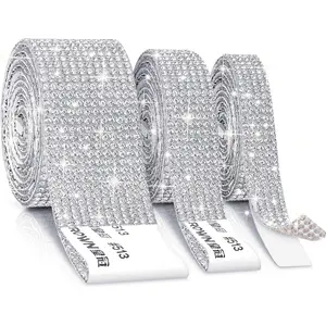 3 Rolls Rhinestone Ribbons,  Self Adhesive Rhinestone Strips,  Rhinestones Roll Rhinestones Tape Bling Wrap, Bling Stickers for Crafts Decoration  DIY Wedding Party