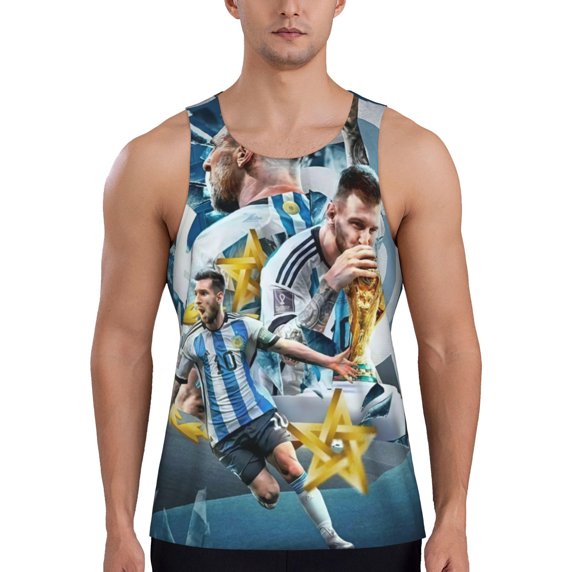 Argentina Messi Kissing World Cup Trophy Graphic Fan Tank Top Messi Argentina 3 Stars Trophy All Over Print Streetwear Tank Breathable summer leisure sports