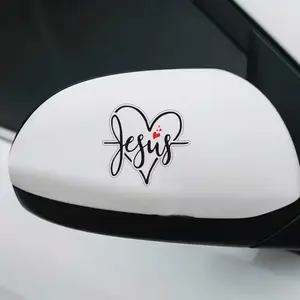 8-Piece Jesus Heart Vinyl Decal – White Heart Outline with Red Jesus Text, Waterproof Christian Car Sticker for Trucks,for Car Rearview Mirror, Laptops, Windows, Inspirational Faith-Based Bible Decor,Universal Car Exterior Accessory