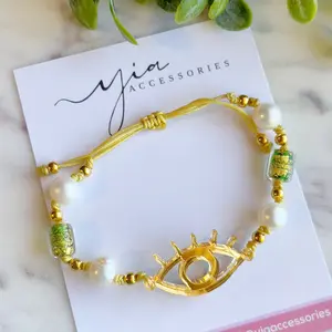 Mirror Evil Eye bracelet Pearl And Crystal Pearl Embellished