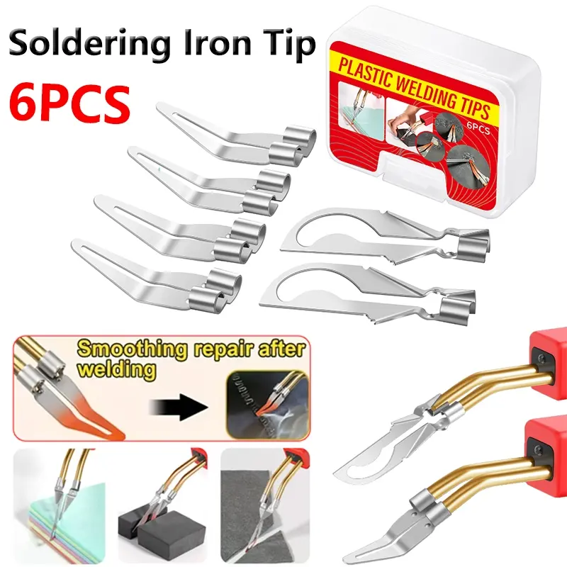 Multifunctional Welding Tool Kit, Plastic Welder, 4 Smoothing Blades + 2 Cutting Heads, Durable Bendable Hot Iron Tips for Plastic Welding & Repair