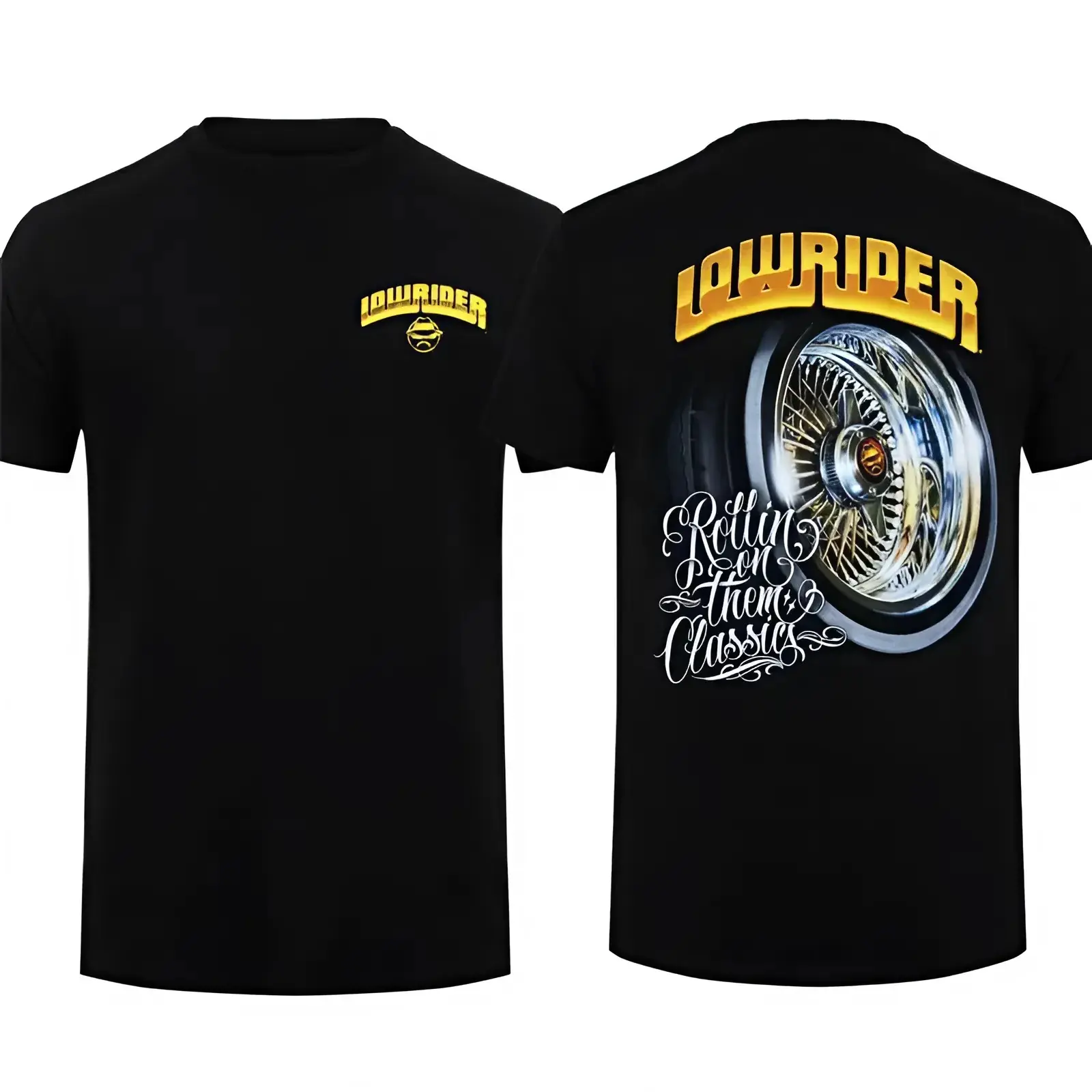 Lowrider T-Shirt, Rollin' on Them Classics Spoke Rim Graphic Tee, Vintage Car Culture Shirt for Lowrider Enthusiasts & Classic Wheel Fans