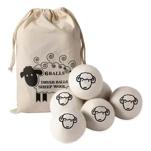 6-Pack Anti-Static & Anti-Tangle Wool Dryer Balls, Fits Washing Machines & Dryers, Reduces Static, Boosts Fabric Fluffiness, Reusable