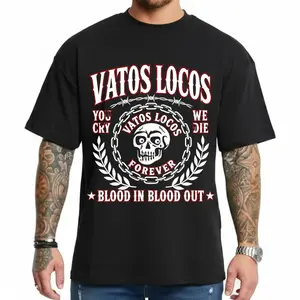 VATOS LOCOS - Blood In Blood Out Styles - Unisex T-Shirt Hoodie Sweatshirt Oversized Outfits Casual, Chicanos Clothing, Cholo Clothes Mexican Style, Digital Print for Outdoor,  Streetwear Printed Fabric  Menswear
