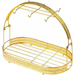 Mug Holder Coffee Cup Rack Stand Dishes Organizer Wrought Iron Drainer Storage Drying Rack for Counter Cabinet Table Kitchen Restaurant Office Gold A