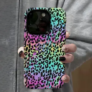 Colorful Leopard Pattern Phone Case, Shockproof Rugged Cover Dual Layer Soft TPU Hard Bumper Hard Shell for iPhone 11 12 13 14 15 16 Pro Max Plus Girl
