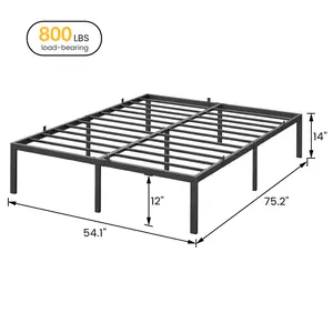 14 Inch Queen Size Metal Bed Frame with Storage, Platform Bed Frame with Steel Slat Support, No Box Spring Needed & Easy Assembly