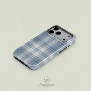 Blue Plaid Pattern, Printed Phone Case, Casing, Rugged 2in1 Shockproof Phone Protective Cover, Phone Accessories for iPhone X 11 12 13 14 15 16 17Pro Max, Great for Valentines Day, Couples, Friends Gifts, Smartphone Protection