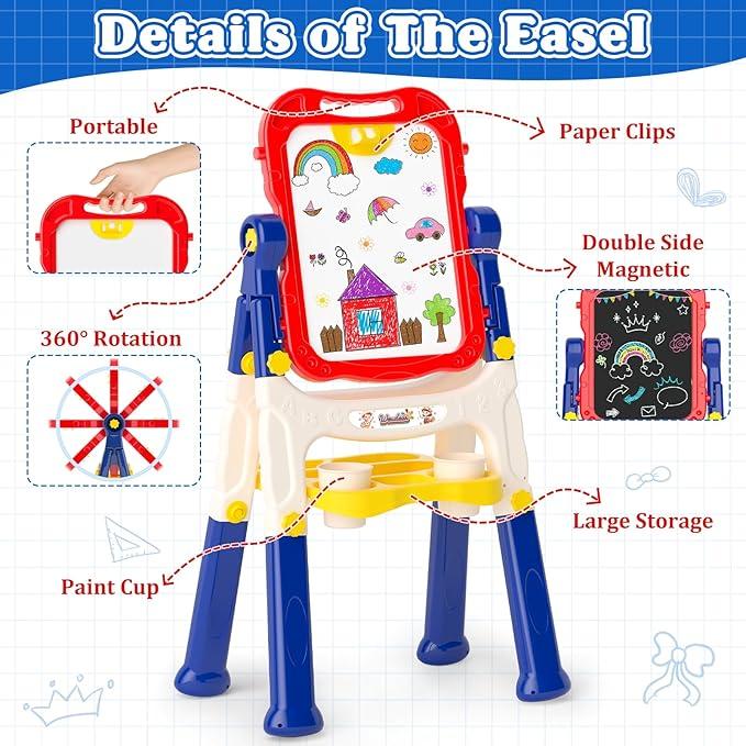 【New Easel】Easel for Kids,Toddler Toys for Ages 2-4, Double-Sided Magnetic Kids Art Easel for 2 Year Old Boy Birthday Gift,Toys for 3 Year Old Boy Dry Erase Boards,Drawing Boadrs for 2 3 4 5 Years Old Girl Gift