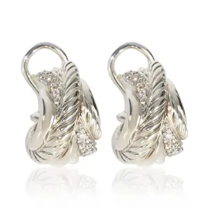 Pre-owned NY155902 David Yurman Sterling Silver Crossover Hoop Earrings