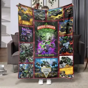Monster Jam Grave Digger Flannel Blanket, Lightweight Casual Throw for Sofa Bedroom Living Room, Party Decor, Travel Camping