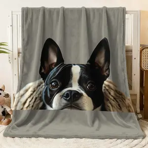 Cute Boston Terrier Print Flannel Blanket - Soft Cozy Plush Throw for Bed Couch Sofa, Warm Fleece Blanket with Adorable Dog Design, Perfect for Pet Lovers, Home Decor Bedding Gift for All Season