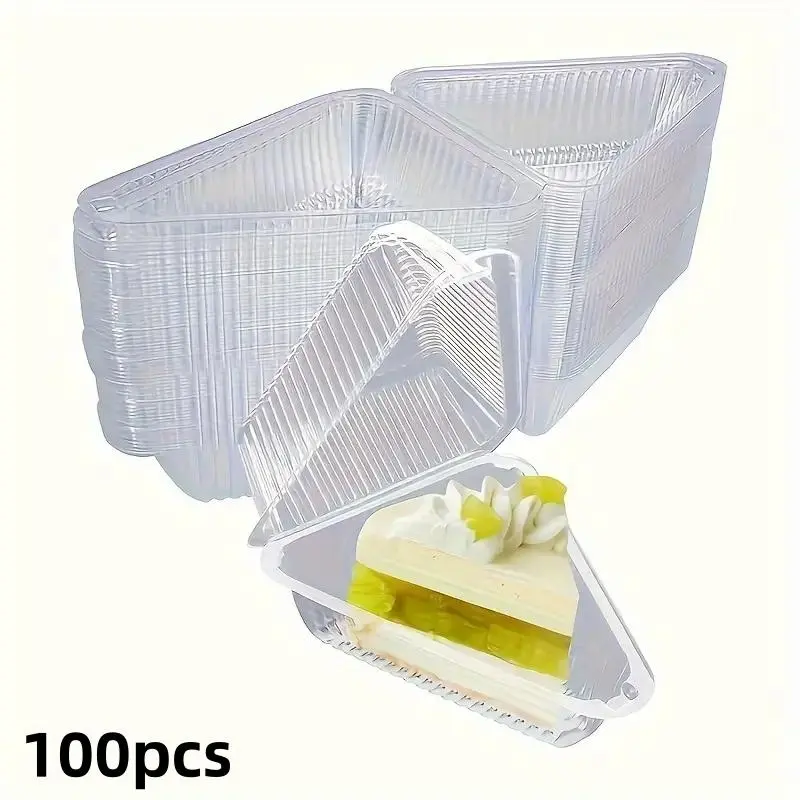 Disposable Triangular Transparent Plastic Hinge Outer Container, 100pcs Clear Cheese Cake Container, Baking Utensils for Families, Bakeries, and Cafes
