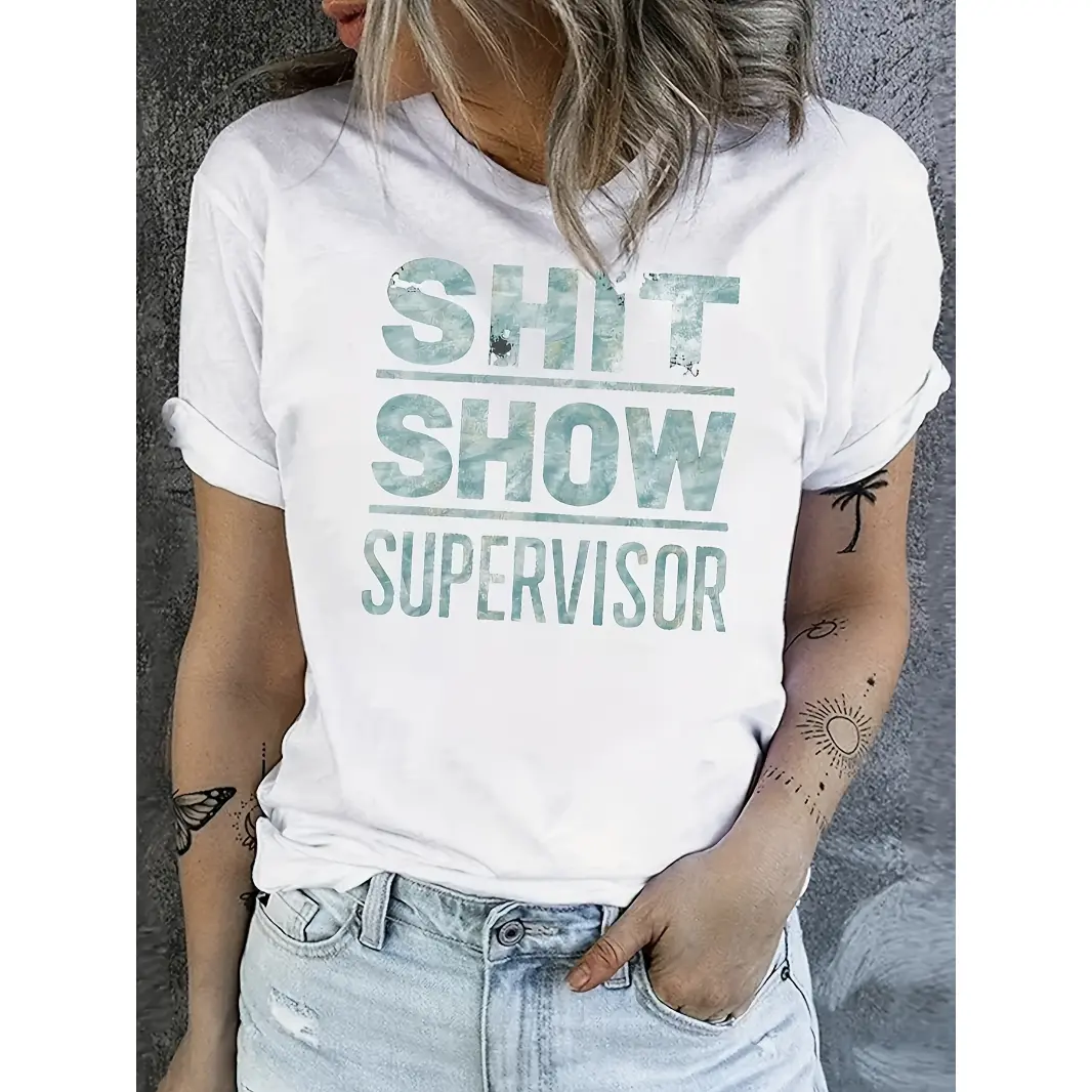 Womens Graphic T Shirt Shit Show Supervisor Funny Saying Tee Casual Summer Short Sleeve Crewneck Top Soft Breathable Everyday Streetwear Gift For Her