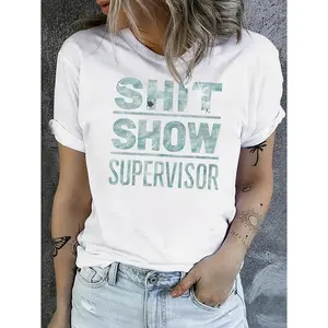Womens Cotton Graphic T Shirt Shit Show Supervisor Funny Saying Tee Casual Summer Short Sleeve Crewneck Top Soft Breathable Everyday Streetwear Gift For Her