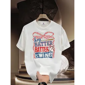 Retro Baseball Batter Swing T-Shirt with Checkered Design, Game Day Baseball Coquette Tee