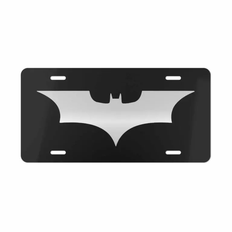 Dark Knight Aluminum Front License Plate - Sleek Black & Silver Bat Automotive Accessory - Durable Metal Personalized Vanity Tag with 4 Pre-Drilled Holes for Cars, Trucks - Garage, Man Cave Wall Décor
