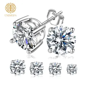 Unimoiss S925 Round VVS Synthetic Moissanite Stud Earrings Synthetic Moissanite Jewelry Perfect Birthday Mother’s Day Gift for Men Women Silver Earrings  Synthetic Moissanite Wedding Set