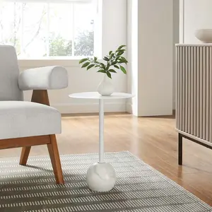 Modway Aliza Round Acacia Wood Side Table in White White