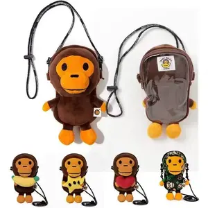 Japan Monkey Mobile Bag Transparent Surface CartoonFigure Shoulder Bag Monkey Holding Bananas Plush ToysCoin Purse Kids Gifts