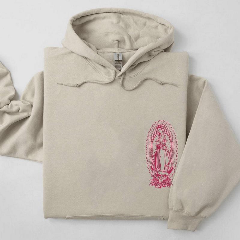 Virgen de Guadalupe Hoodie Trendy Hoodie Unisex Classic Cotton Fabric Printed Womenswear Menswear Premium Graphic Sweats Hoodied Stylish Cotton Sweatshirt