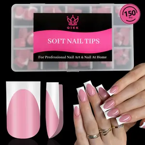 QIEK Toe / Hands Press On Nails French Tip,  #effortlessbeauty，Pre-Designed Fake Toenail Press Ons for Women DIY, Soft False Acrylic Nail Extension 15 Sizes, 270 Pcs/150 Pcs【NOT include Builder Gel & Top Coat】Holiday Haul