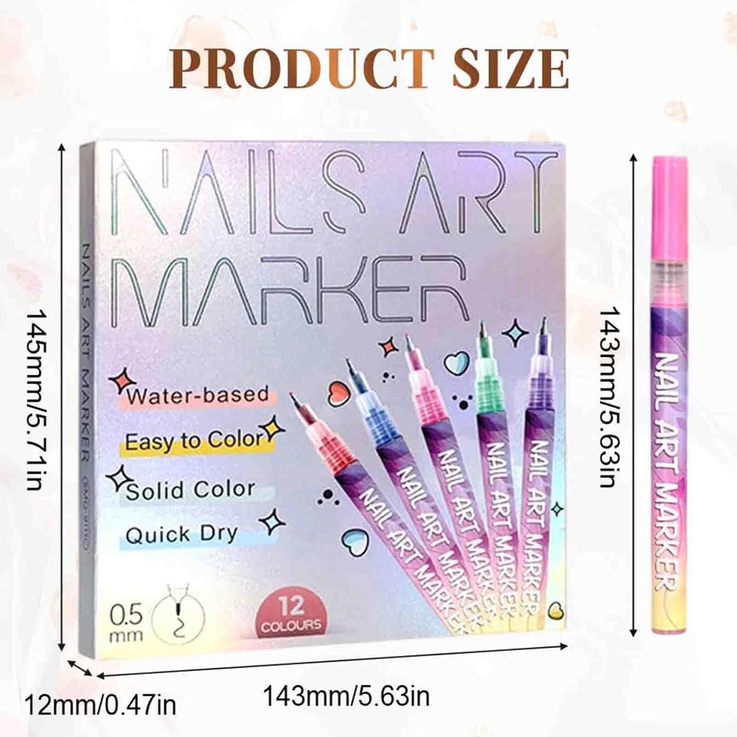 12-Color Nail Art Marker Set, Quick Drying Nail Doodle Pen for Acrylic Painting & 3D Dotting Embroidery, Manicure Tool for DIY Salon Nail Decoration