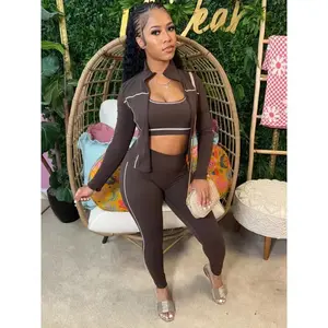 sweatpants outfit gym fits  Casual 3 Piece Set Women Tracksuit Elastic Vest+Zip Jacket+Leggings Matching Street Sporty Fitness Street Shapewear