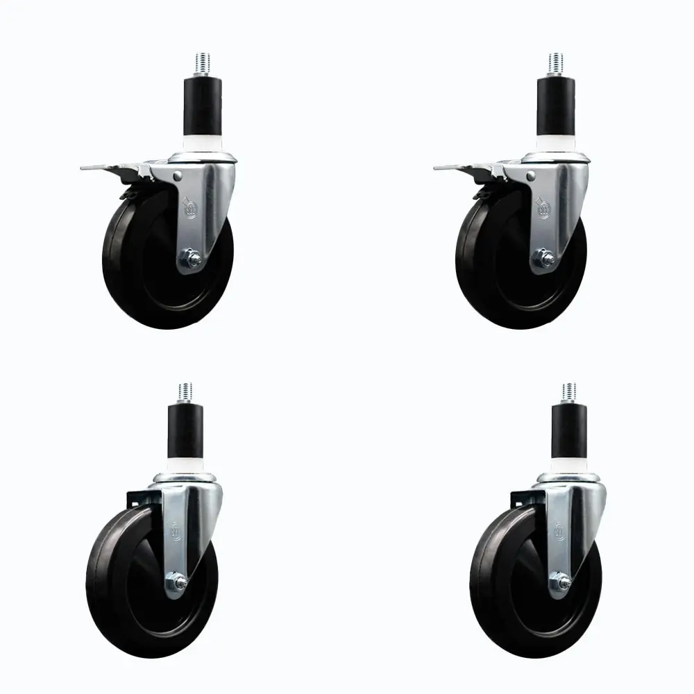 212 MAIN Heavy Duty Swivel Expanding Stem Casters (Series #20, 5 in. Wheels, 1.38 in. Stems, 1100 lbs Capacity) - Set of 4, 2 with Total Locking Brakes, Swivel Mount, Smooth Sliding Castors, for Work Tables, Shop Projects, SCC-EXTTL20S514-SRS-2-S-2-138, L