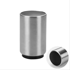 Single Premium Stainless Steel Silver Magnetic Push-Down Bottle Opener - Automatic Cap Remover with Detachable Cap Storage, Soccer-Themed Stickers for Kitchen, Bar, Picnic Use