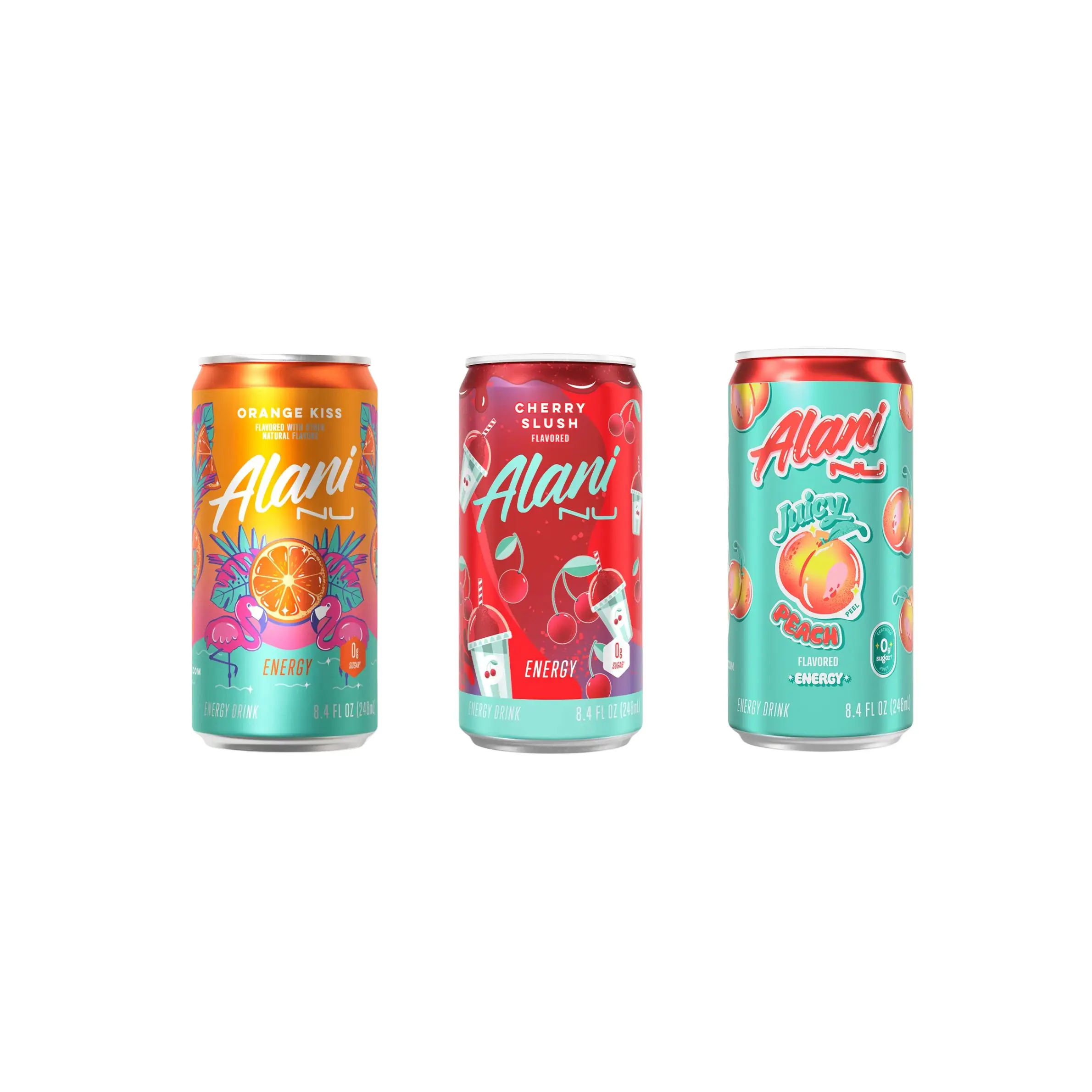 Mini Energy Variety Pack Mini 8.4Oz - Splash Pack - 4 Orange kiss, 4 Cherry Slush, 4 Juicy Peach - 12 Cans Total