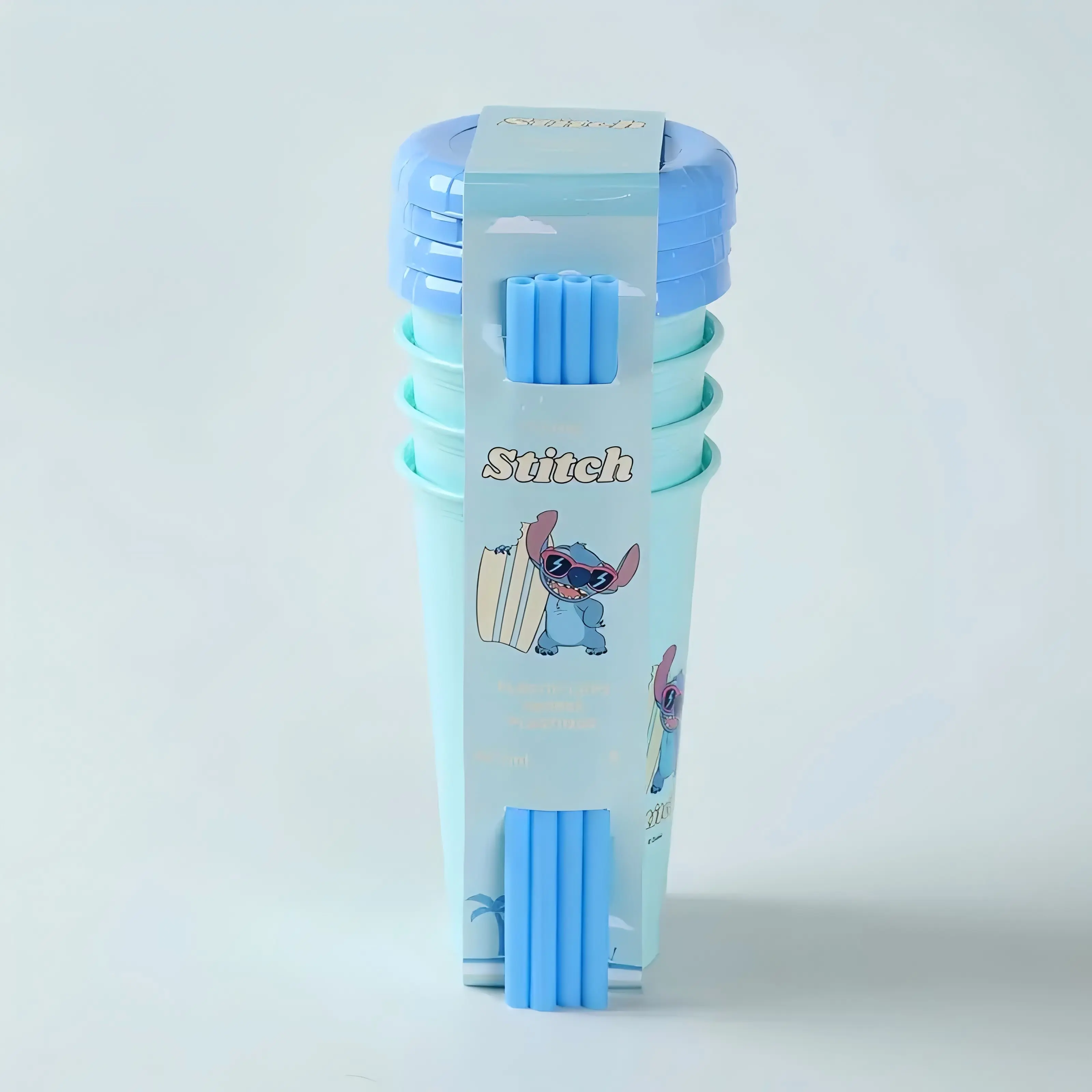 Disney Stitch Series Plastic Reusable Water Bottles Set (4 Pcs, 473ml Each) - Whimsy, Shatter-Resistant, Washable, Detachable, Cute Durable Drinkware for Daily Sipping, Ideal Gift