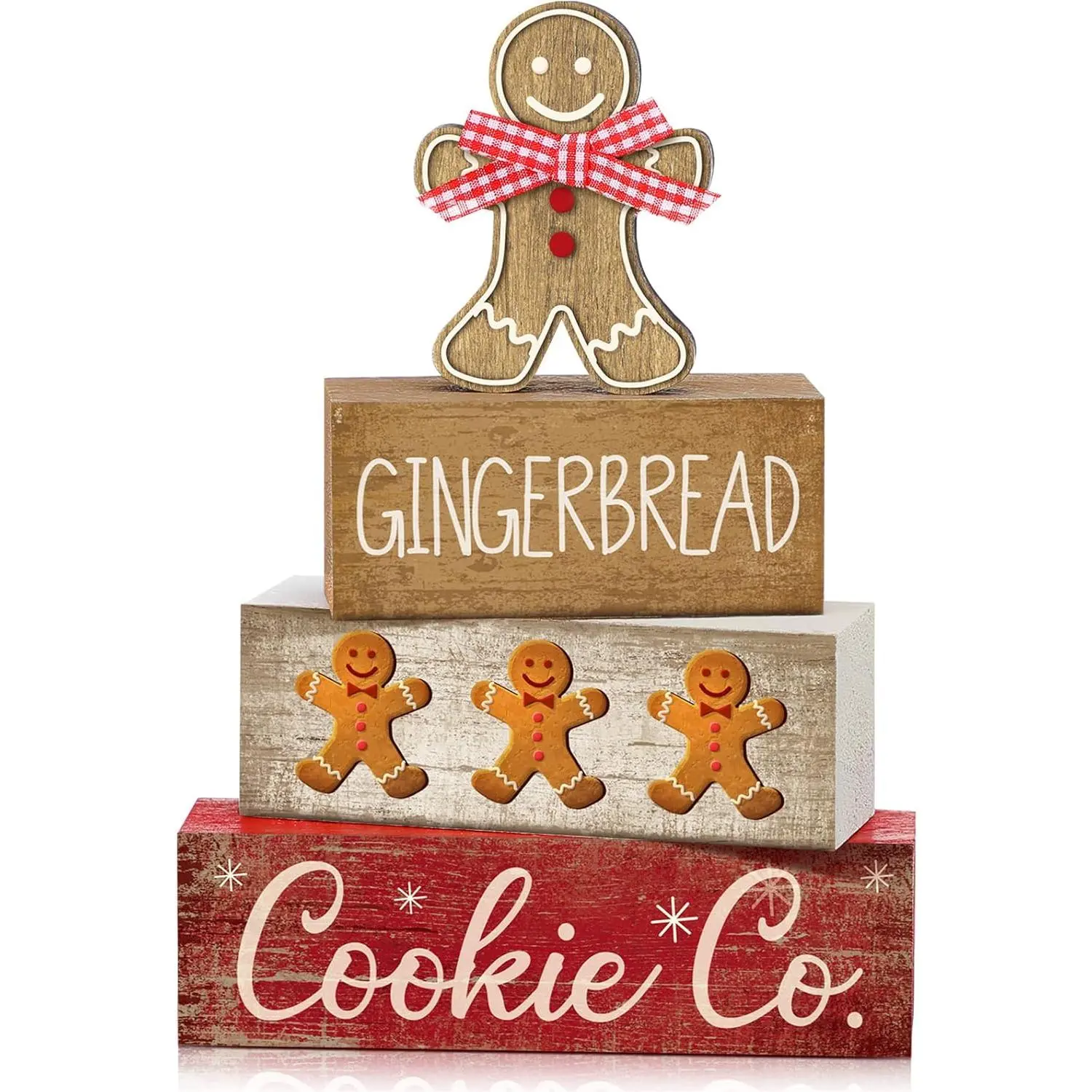 4-Piece Multicolor Eco-Friendly Wooden Gingerbread Man Ornament Set - 4 Wooden Signs, Rustic Home Supplies, Christmas Holiday Decor, Kid Room & Kitchen Tiered Tray Centerpiece, Xmas Gift, Bookshelves Accent