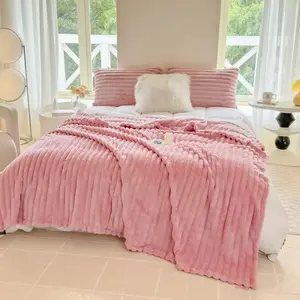 2026  Must-Haves for Office Faux Rabbit Fur Striped Throw Blanket, Ultra Soft Cozy Plush Blanket for Sofa Bed Couch, Warm No Shedding Winter Blanket for Living Room Bedroom, Perfect Holiday Gift (Cream Color)