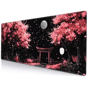 Cherry Blossom Pattern Mouse Pad, Rectangle Gaming Mouse Pad, Non Slip Rubber Desktop Pad with Precise Stitching Edges for Home Office, Office Girly Desk Accessories