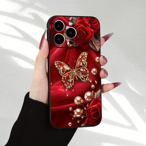 Cristnu Butterflies Cellphone Casing - Shockproof, Waterproof, Red Love Design TPU Soft Rubber Protective Case for iPhone Xs, 11,12,13,14,15,16,17, Plus, Pro Max Series Devices with Protection Functionality