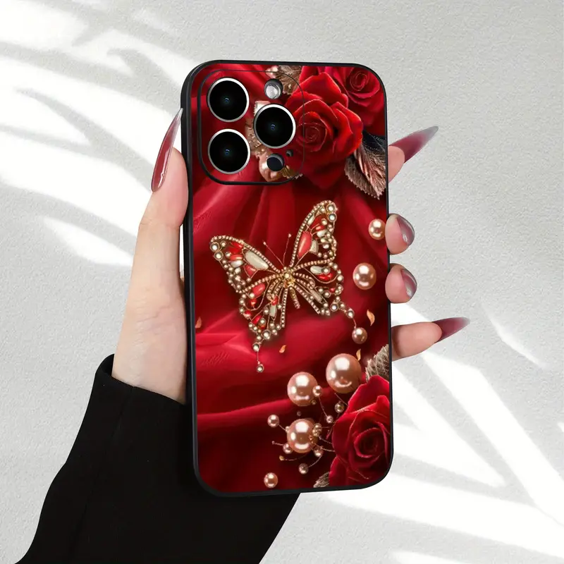 Cristnu Butterflies Cellphone Casing - Shockproof, Waterproof, Red Love Design TPU Soft Rubber Protective Case for iPhone Xs, 11,12,13,14,15,16,17, Plus, Pro Max Series Devices with Protection Functionality