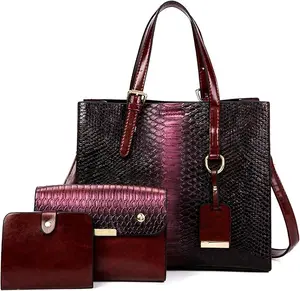 Women's Crocodile Pattern Satchel Handbags Stylish Tote Handbags crocodile purses for women 3 Pcs Set Crocodile Pattern Stylish crocodile purses for women Elegant Black Crocodile PU Leather Embossed Shoulder Bag Handbag Tote and Crossbody Set