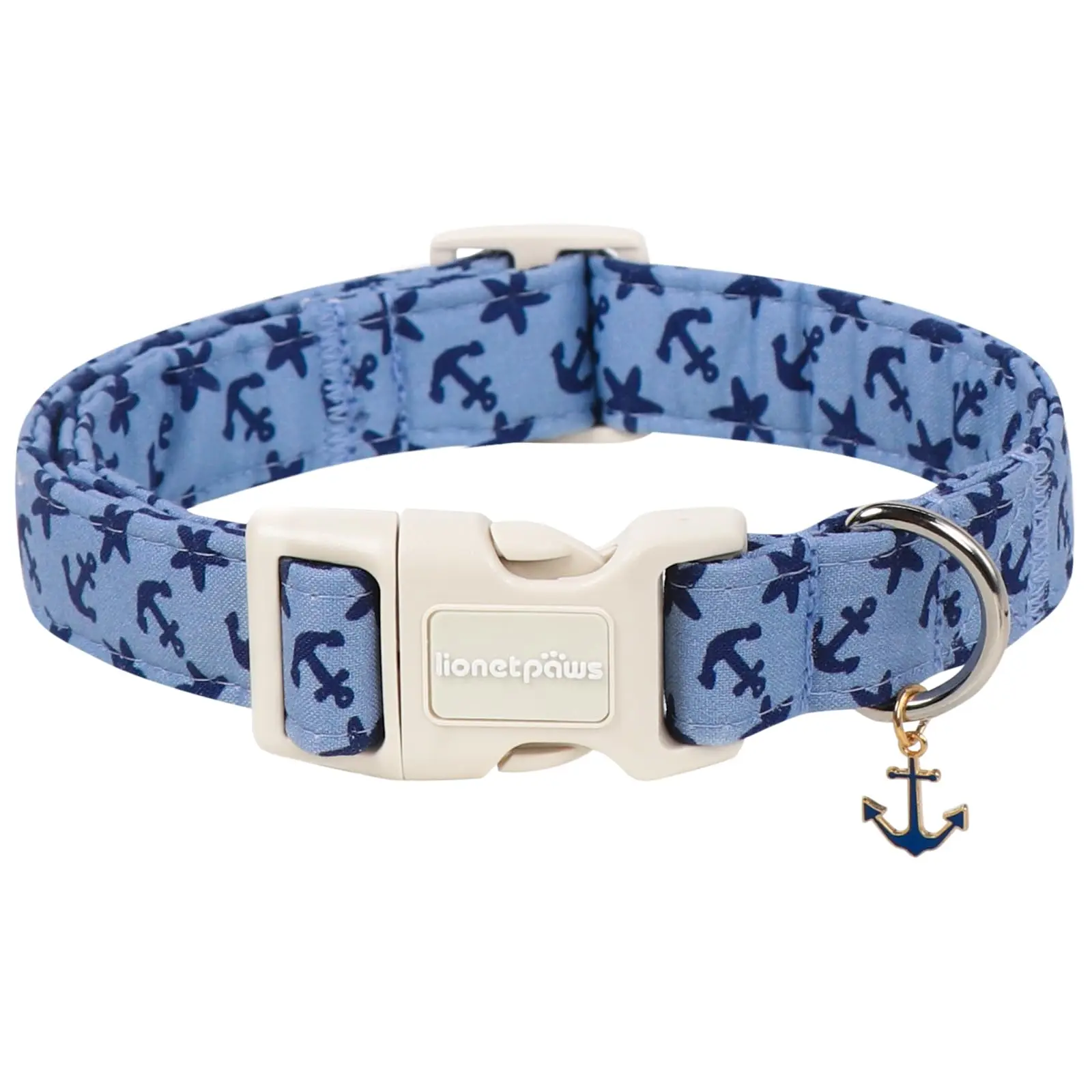 Lionet Paws Blue Summer Dog Collar with Cute Anchor Pattern Pendant for Small Medium Male Dogs XS