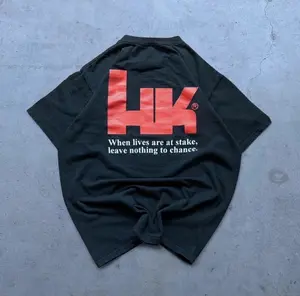 Rare Vintage 90s Heckler & Koch HK Lives are at Stake Gun Black T Shirt