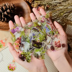 50 Green Floral Transparent PET Stickers - Waterproof Decorative DIY Stickers for Suitcases, Phone Cases, Laptops, Helmets, Skateboards