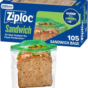 Ziploc Brand Sandwich Bags with EasyGuide Seal Technology 105 Reusable BPA Free Food Storage Bags for Freshness and Preservation