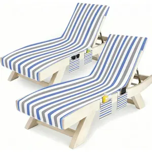 Lounge Chaise Chair Towel Covers (Pack Of 2), Beach Chair Cover With 3 Pockets For Pool Outdoor Beach Garden Patio Trips,85 X30 In (Blue Grey)