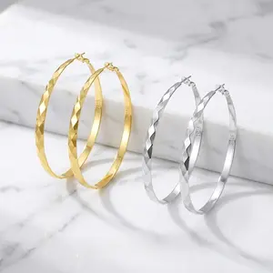 3D Rhombic Cut Gold Hoop Earrings| S925 Sterling Silver 18K Gold Plated Hoops, Hypoallergenic, Diamond-Level Shine| Lightweight Big Hoops for Daily, Party & Casual Wear, 40-70mm Sizes, Perfect Gift for Women & Girls, Trendy TikTok Jewelry