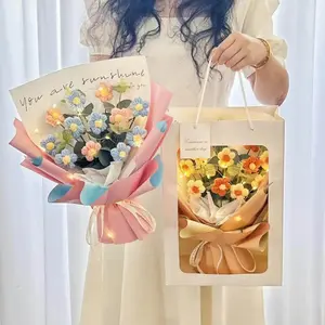 Handmade Finished Crochet Decorative Flower Bouquet Kit with Light, Ideal Gift for Moms & Wives, Suitable for Birthdays, Anniversaries, Weddings, Mother’s Day