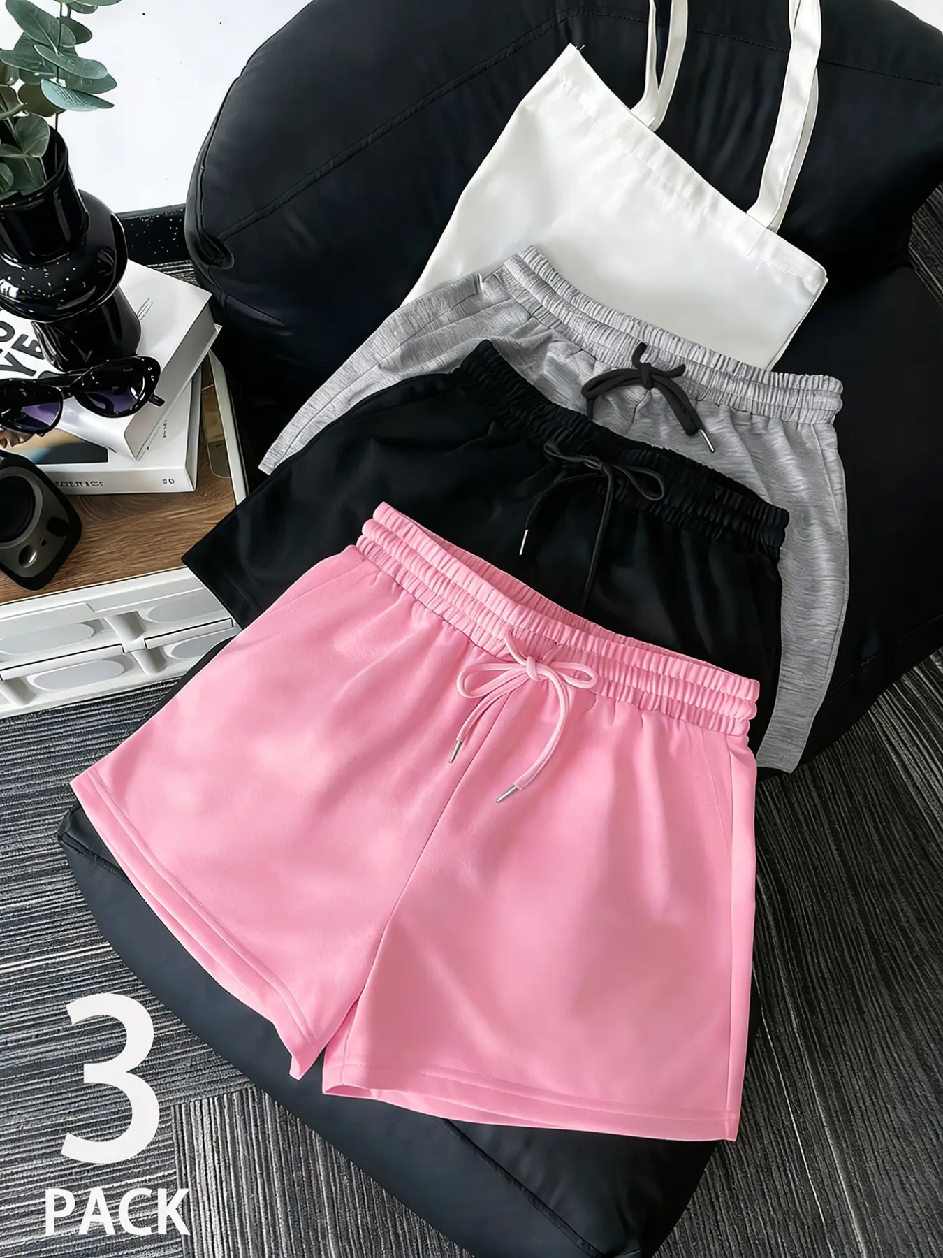 Popular TikTok 3-piece casual shorts Bottom, Fit, Womenswear, Soft, stretchy, and breathable, with an elastic drawstring waist, Perfect for cozy nights, relaxed days, or simple everyday outings, Available in a variety of colors, comfy loungewear