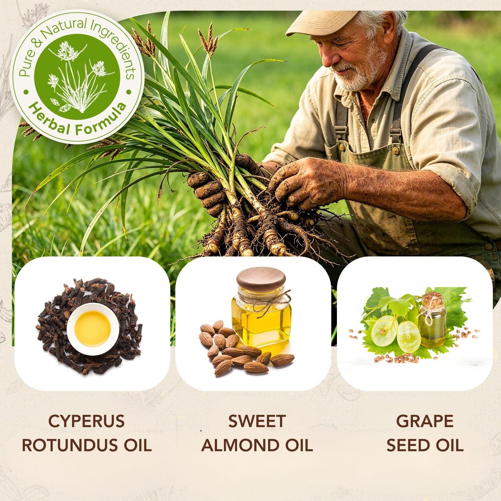 Cyperus Rotundus Oil for Hair Removal , Reduces Unwanted Hair Growth, Soothes Skin Body Care Roll-On Serum for Smooth, Sensitive Skin - 60ml/2oz