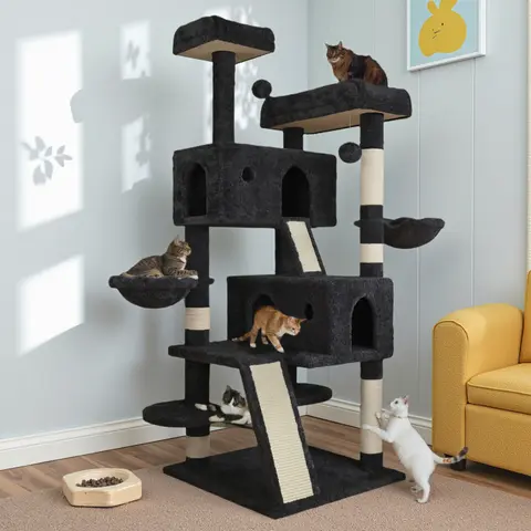 MUTICOR 65in/87in  Multi-Level Cat Tree Tower for Indoor Big Cats with Cozy Plush Perches,Cat Condo,Sisal Scratching Posts & Hammock and Baskets