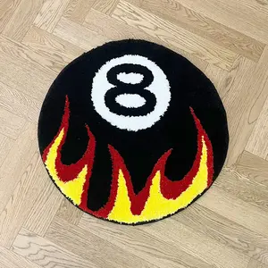 Fire Billiards No.8 Pattern Rug, Shaggy Area Rug, Non-slip Soft Floor Mat, Decorative Carpet for Home Living Room Bedroom, Room Decor, Home Decor