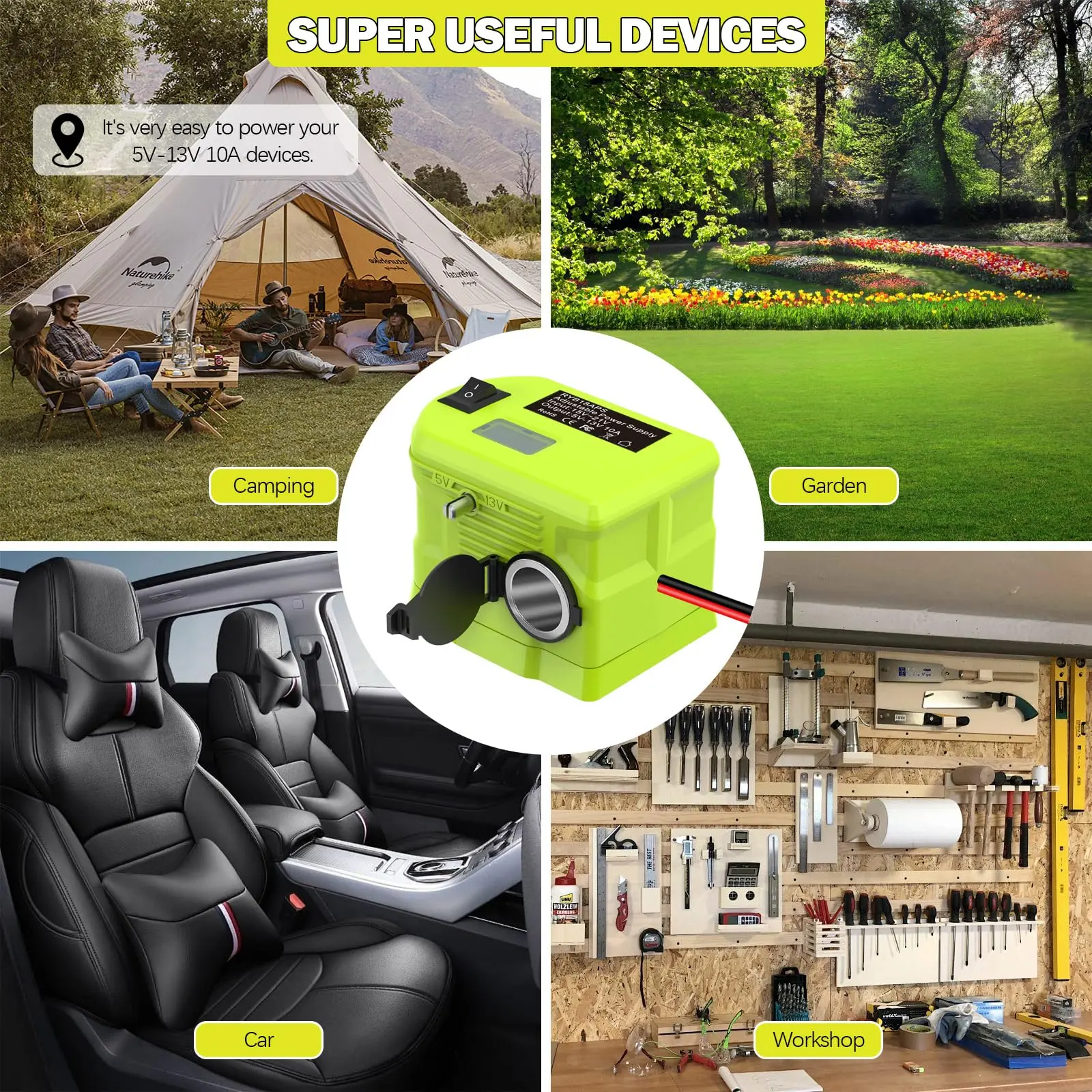 Step Down Converter for Ryobi 18V Battery, 5V-13V 10A Adjustable Power  Wheel Adapter with 12V Cigarette Lighter Socket, 120W Max DC Voltage  Regulator for Car Devices, Camping, DIY Projects